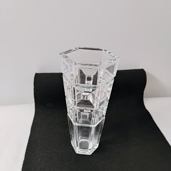 Rosenthal Crystal, DOMUS, Cut Squares, Clear Flower Vase, 8" Hexagonal Glass - Picture 3 of 8